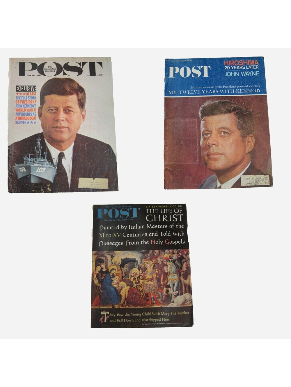 Lot 3 Saturday Evening Post JFK John F. Kennedy 1961, 1965 & 1959 Life of Christ